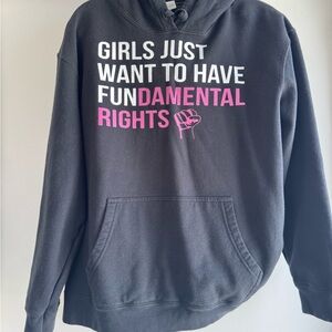 XL Women's Black Hoodie with Pink and White Print